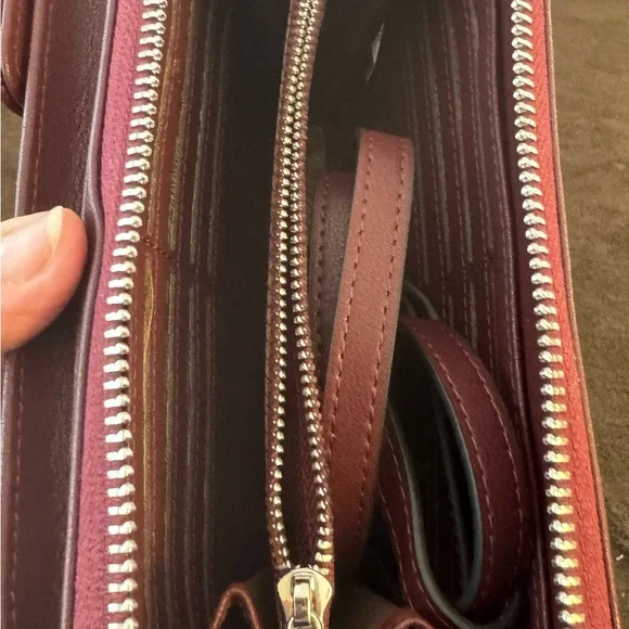 Burgundy Faux Leather Tassel Wristlet/Crossbody purse. - Picture 3 of 10